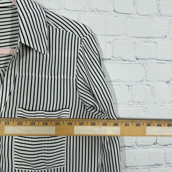 Express Portofino Slim Button Shirt Women Small Striped Roll Tab Sleeve Preppy - Picture 9 of 12